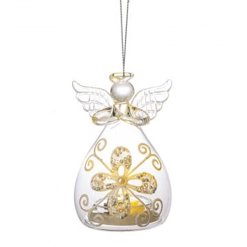 Ganz Shimmer Angel Light Up Ornament With Flower Design
