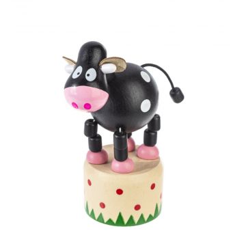 Ganz Wooden Farm Push Puppet - Black Cow