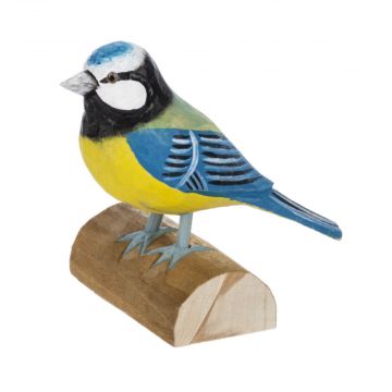 Ganz Carved Songbird On Wood Base - Blue Bird With Yellow Breast