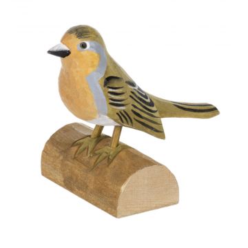 Ganz Carved Songbird On Wood Base - Brown Bird With Orange Breast