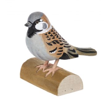 Ganz Carved Songbird On Wood Base - Tan Bird With Light Grey Breast