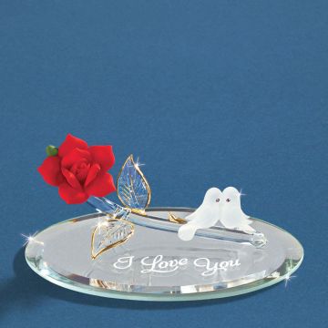 Glass Baron I Love You Doves with Rose Figurine