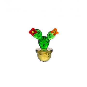 Ganz Miniature Cactus Plant with Red & Orange Flowers On Rounded Stem Tops Figurine