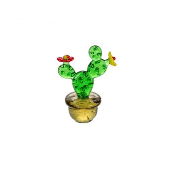 Ganz Miniature Cactus Plant with Red & Yellow Flowers On Rounded Stem Top & Side Figurine